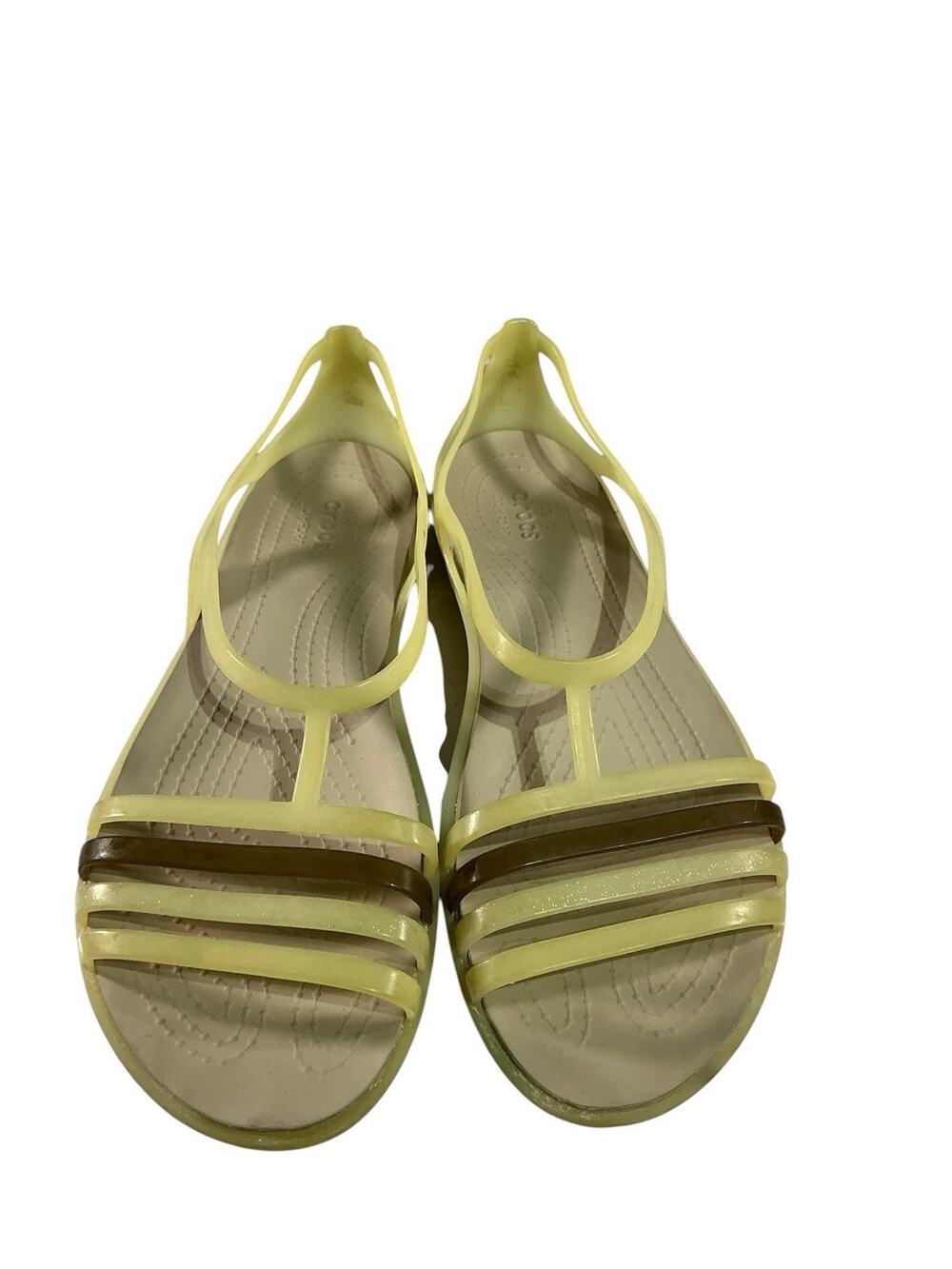 Crocs Ivory/Gold Rubber Strappy Open-Toe Slip-On Sandals Women's US 9